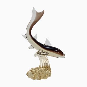 Großer Vintage Shark aus Braunem & Bernsteinfarbenem Muranoglas von Seguso, 1960er