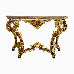 Italian Console in Wood with Marble Effect and Golden Profiles, 1890s