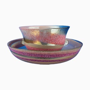 Große Vase & Untertasse aus Muranoglas, 1970er, 2er Set