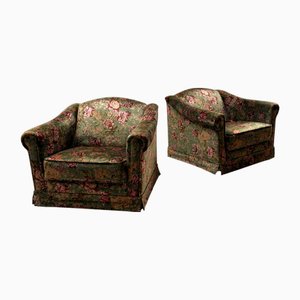 Set de Chaises Vertes à Motifs Floral en Velours de Soie, 1960s