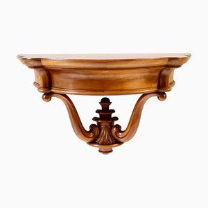 Wall-Mounted Demilune Console Table in Walnut, 1940s