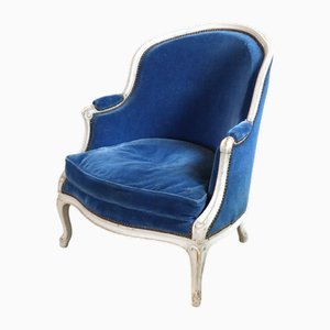 Louis XV Lounge Chair in Blue Velvet