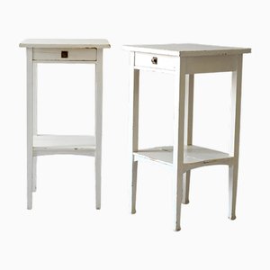 Scandinavian Bedside Tables Painted in White, 1950s, Set of 2