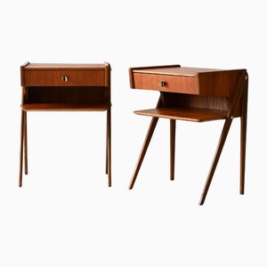 Scandinavian Bedside Tables with Shelf, 1950s, Set of 2