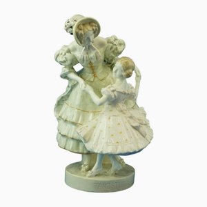 19th Century Art Nouveau Ceramic Sculpture of Dancing Girl & Mother by F. Gruber for Goldscheider, Austria