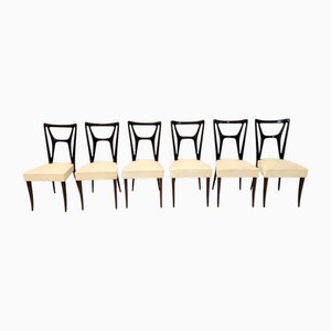 Ebonized Beech Dining Chairs with Ivory Skai by Ico Parisi, 1950s, Set of 6