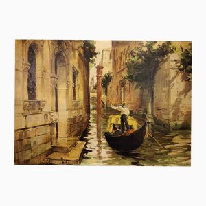 Cosimo Privato, Venetian Canal, Italy, 1930s, Oil on Canvas