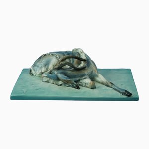 Stoneware Sculpture of a Reclining Ibex by Guido Cacciapuoti, Italy, 1920s