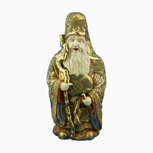 Large 19th Century Meiji Period Porcelain Sculpture of a Holy Monk from Satsuma, Japan, Late 1800s