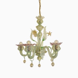 Five-Light Opal Chandelier with Gold Details, 1983