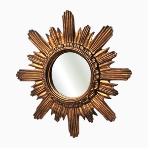 Miroir Soleil Mid-Century en Bois Doré, 1950