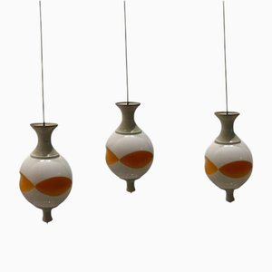 Space Age Pendant Lights in White Opaline Glass, Italy, 1970s, Set of 3