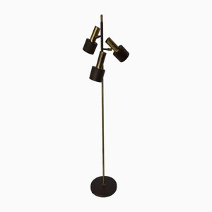 Mid-Century Modernist Brown and Brass 3 Spot Floor Lamp attributed to Jo Hammerborg for Fog & Mørup, 1960s