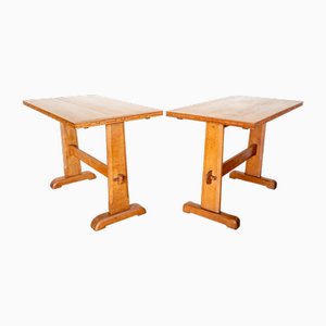 Light Oak Refectory Trestle Tables, 1920, Set of 2
