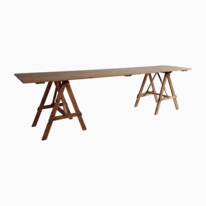 Large Vintage Trestle Table, 1940s