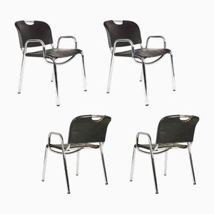 Black Leather & Chromed Metale Castiglia Dining Chairs by Achille Castiglioni & Marcello Minale for Zanotta, 1967, Set of 4