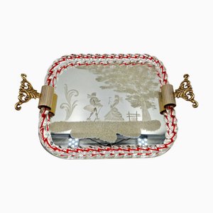Vintage Italian Rectangular Tray in Artistic Glass with Mirror Coating, 1960s