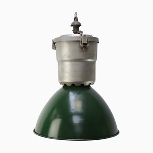 Large Vintage Industrial French Green Enamel Pendant Lights