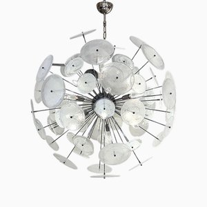 Chromed Sputnik Hanging Light with Venied-White Alabastro Murano Glass Discs by Simoeng