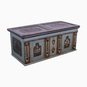 Late 19th Century Hand-Crafted Pine Chest with Original Decorative Paint, 1898
