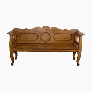Antique Pine Bench with Decorative Backrest, 1898