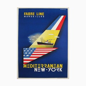 Mediterranean to New York Fabre Line Poster, 1950s