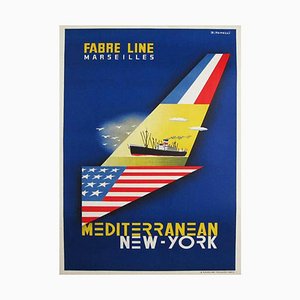 Mediterranean to New York Fabre Line Poster, 1950s