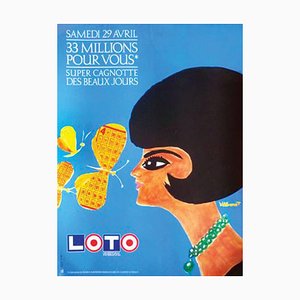 Woman with Butterflies Poster by Bernard Villemot for Loto, 1989
