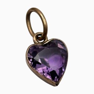 Pendentif Coeur Vintage Améthyste en Or 9 Carats