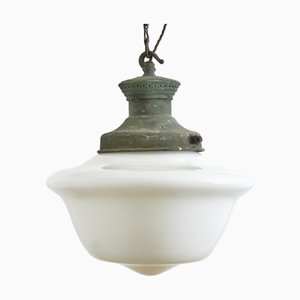 Lampe à Suspension d'Église Vintage en Verre Opalin, 1920s