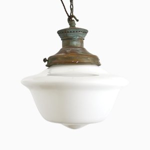 Lampe à Suspension d'Église Vintage en Verre Opalin, 1920s