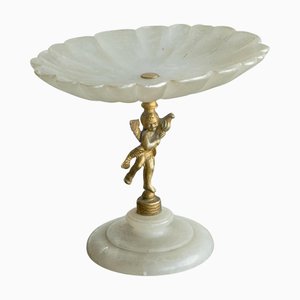 Scodella decorativa con base smerlata in pietra ollare e ottone, anni '40