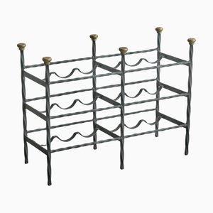 Mid-Century Modern Wine Rack in Wrought Iron Brass, 1940s