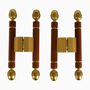 Antique Push Pull Door Handles in Bronze and Wood, 1890s, Set of 2