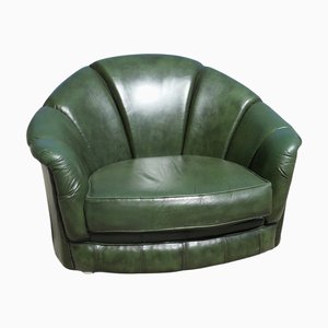 Sillón Club italiano Mid-Century con respaldo de cuero