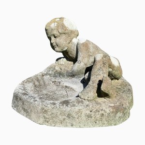 Weathered Garden Bird Bath with Small Child, 1930s