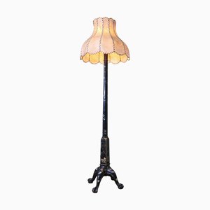 Vintage Black Chinoiserie Lacquer Decorated Standard Lamp, 1930