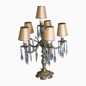 French Table Lamp in Brass and Crystal, 1930