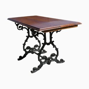 Mesa de jardín vintage de hierro fundido y roble, 1920