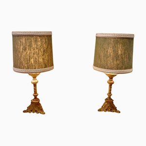 Antique French Gothic Brass Table Lamps, 1900, Set of 2