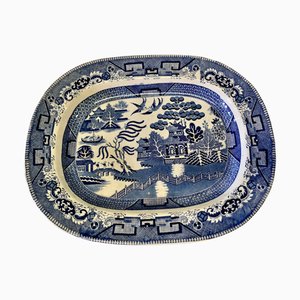 Large Victorian Ironstone Meat Plate with Willow Pattern