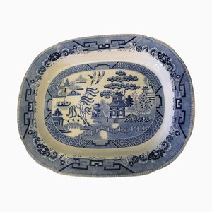 Grande Assiette à Viande Victorienne en Pierre de Fer avec Motif en Saule, 1850s