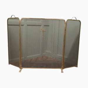 Large Inglenook Folding Fire Guard in Brass Mesh, 1900s