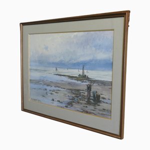 H Hadfield Chubley, Beach, Large Watercolour, 1890s-1910s, Framed