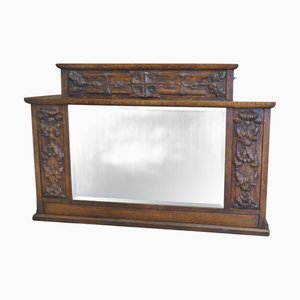 Large Arts and Crafts Carved Oak Overmantel or Wall Mirror, 1900s
