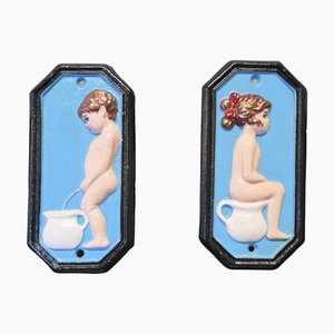 Ladies and Gentlemen Bathroom Signs, 1960s, Set of 2