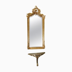 Tall Gilt Console Mirror and Shelf, Set of 2