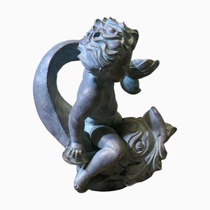 Fountain Sculpture of Cherub Riding Fish, 1990s