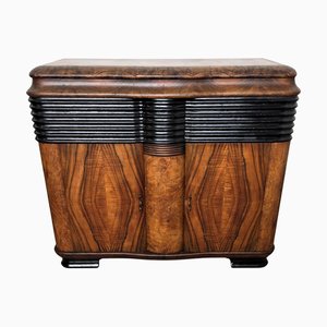 Vintage Italian Art Deco Walnut Burl and Mirror Mosaic Dry Bar Cabinet, 1940s