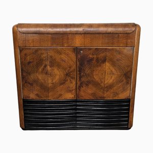 Vintage Art Deco Italian Walnut Burl and Mirror Mosaic Dry Bar Cabinet, 1940s